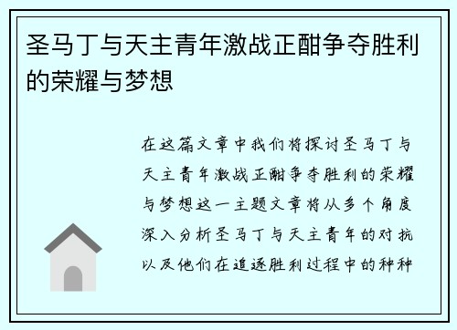 圣马丁与天主青年激战正酣争夺胜利的荣耀与梦想