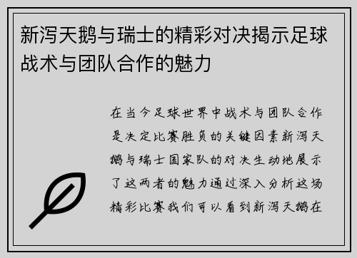 新泻天鹅与瑞士的精彩对决揭示足球战术与团队合作的魅力