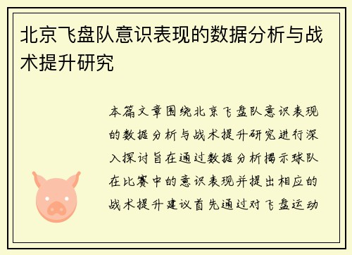 北京飞盘队意识表现的数据分析与战术提升研究
